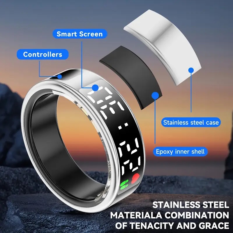 SR08 Cross-border Smart Ring Display Brush Shake Tone Heart Rate Sleep Health Monitoring Black Technology SamrtRing