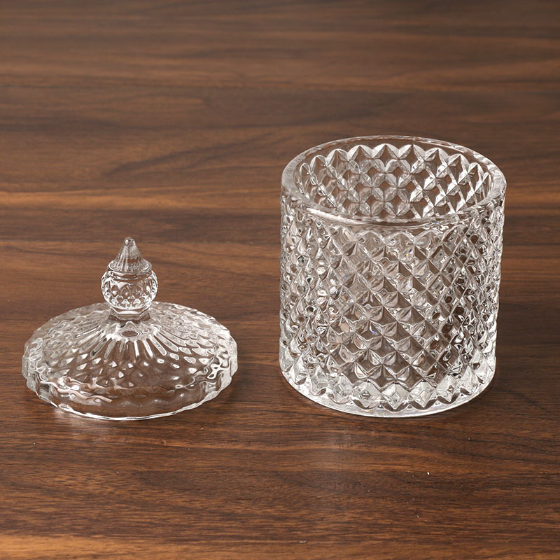 Transparent glass candy jar with lid storage jar candy bowl wedding supplies square sugar household snack dried fruit beans jar