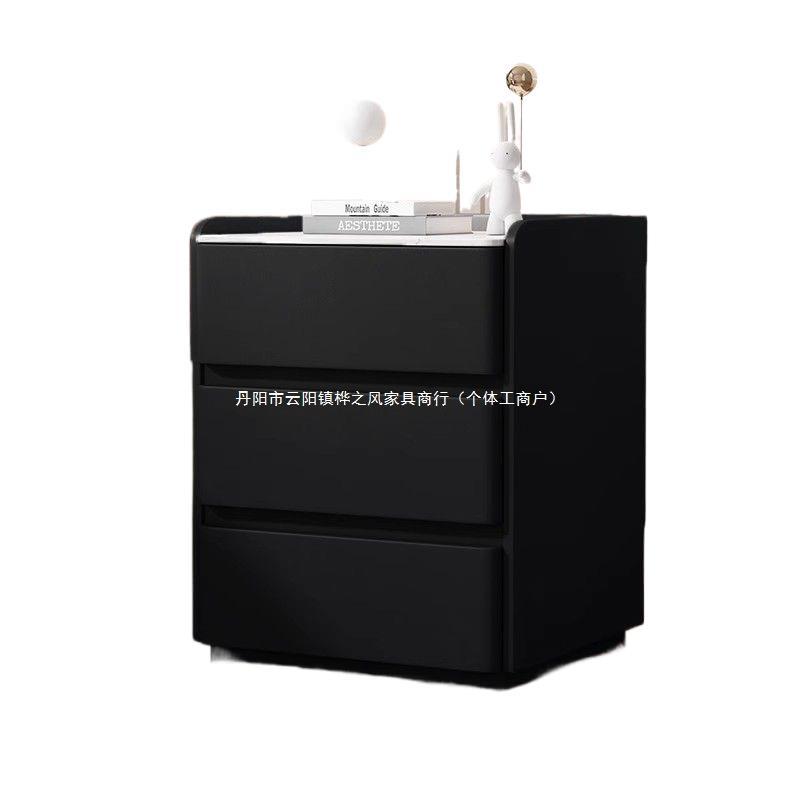 Three-layer Drawer Rock Board Solid Wood Floor-standing Bedside Table Modern Simple Elevate Storage Bedroom Cream Storage Cabinet