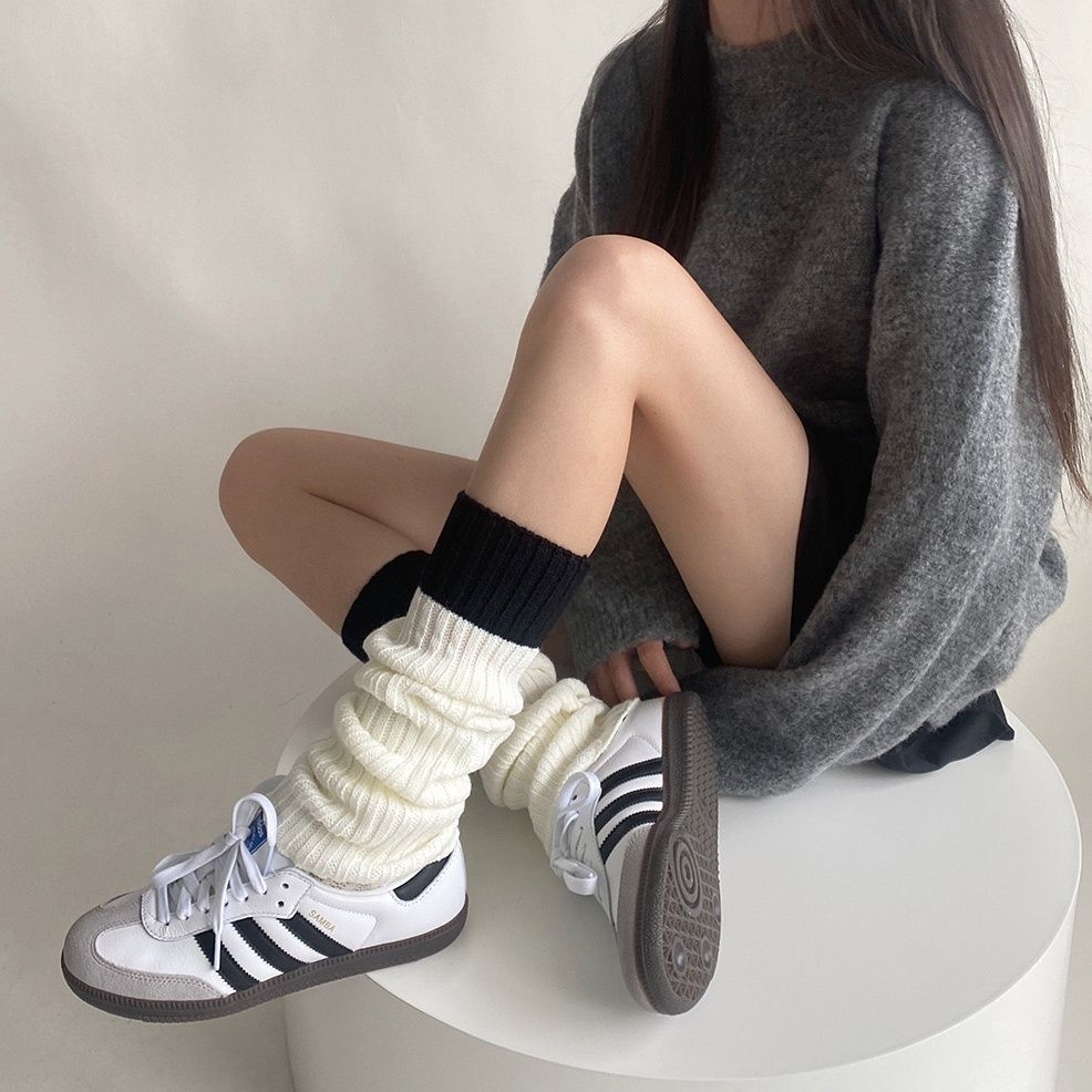 Warm Asian Knitted Woolen Socks for Women, Spring, Autumn and Winter Woolen Leg Covers, Pile Socks, Color Matching Gray Warm Calf Socks Y2