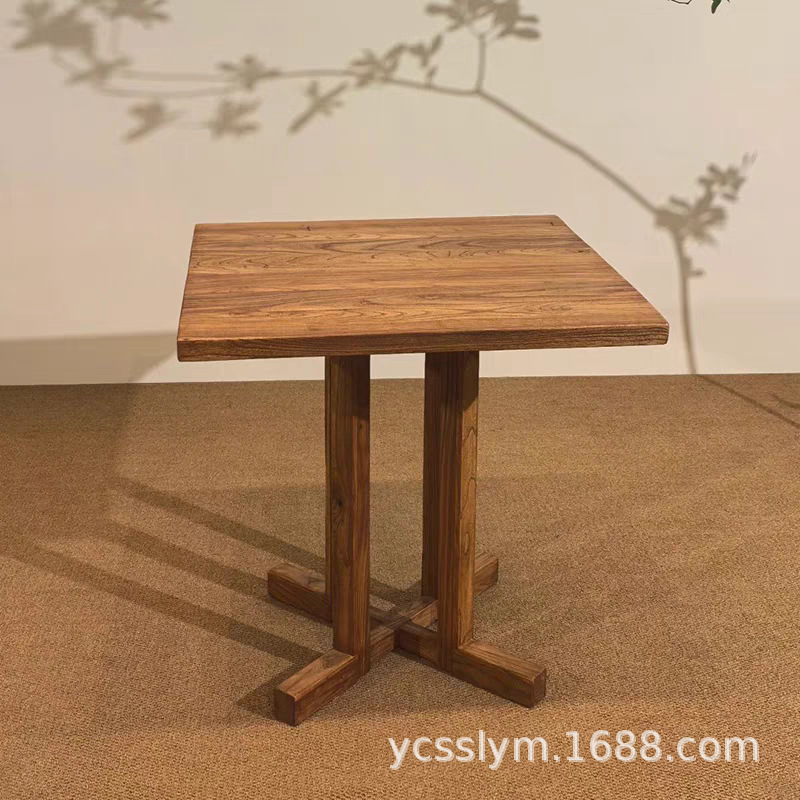 Wabi-Sabi Style Vintage Dining Table Square Table Old Elm Commercial Outdoor Table and Chairs Coffee Shop Folk Tavern Booth Table and Chairs