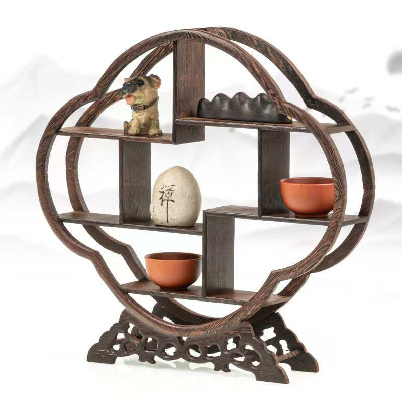 Antique Solid Wood Chinese Tea Set Chicken Wings Antique Rack Small Teapot Display Rack Table Tea Rack Storage Rack Ornaments