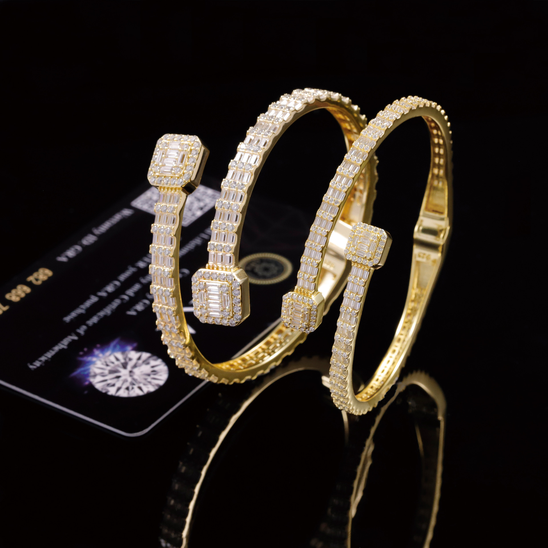 European and American Hip-Hop Style Square Bracelet S925 Silver Inlaid with Trapezoidal Moissanite Fashionable and Trendy Style Bracelet for Men and Women