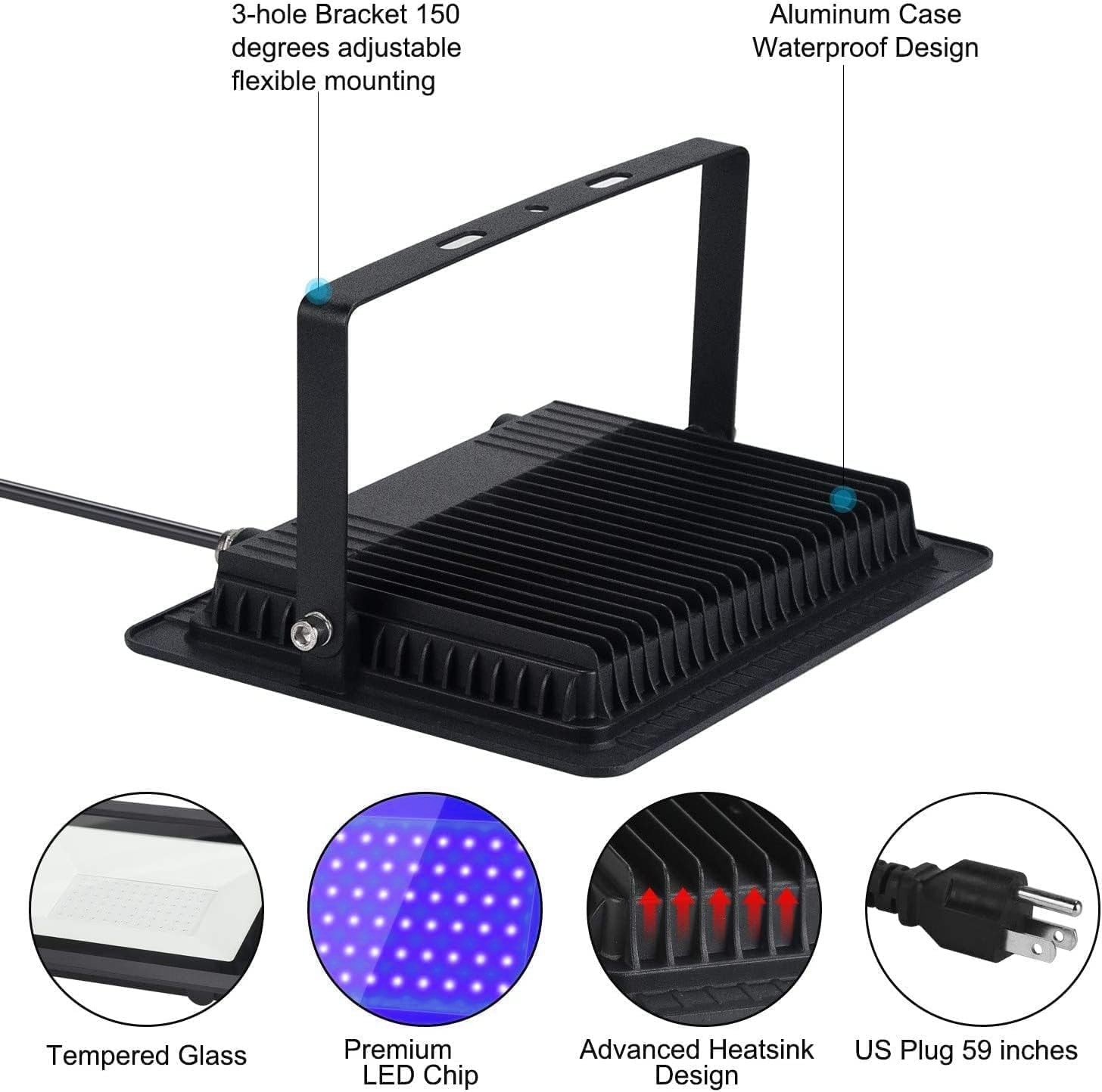 Cross-border Amazon Black Light Purple Light 395nm Fluorescent LED Flood Light UV Curing Flood Light Foot Tile