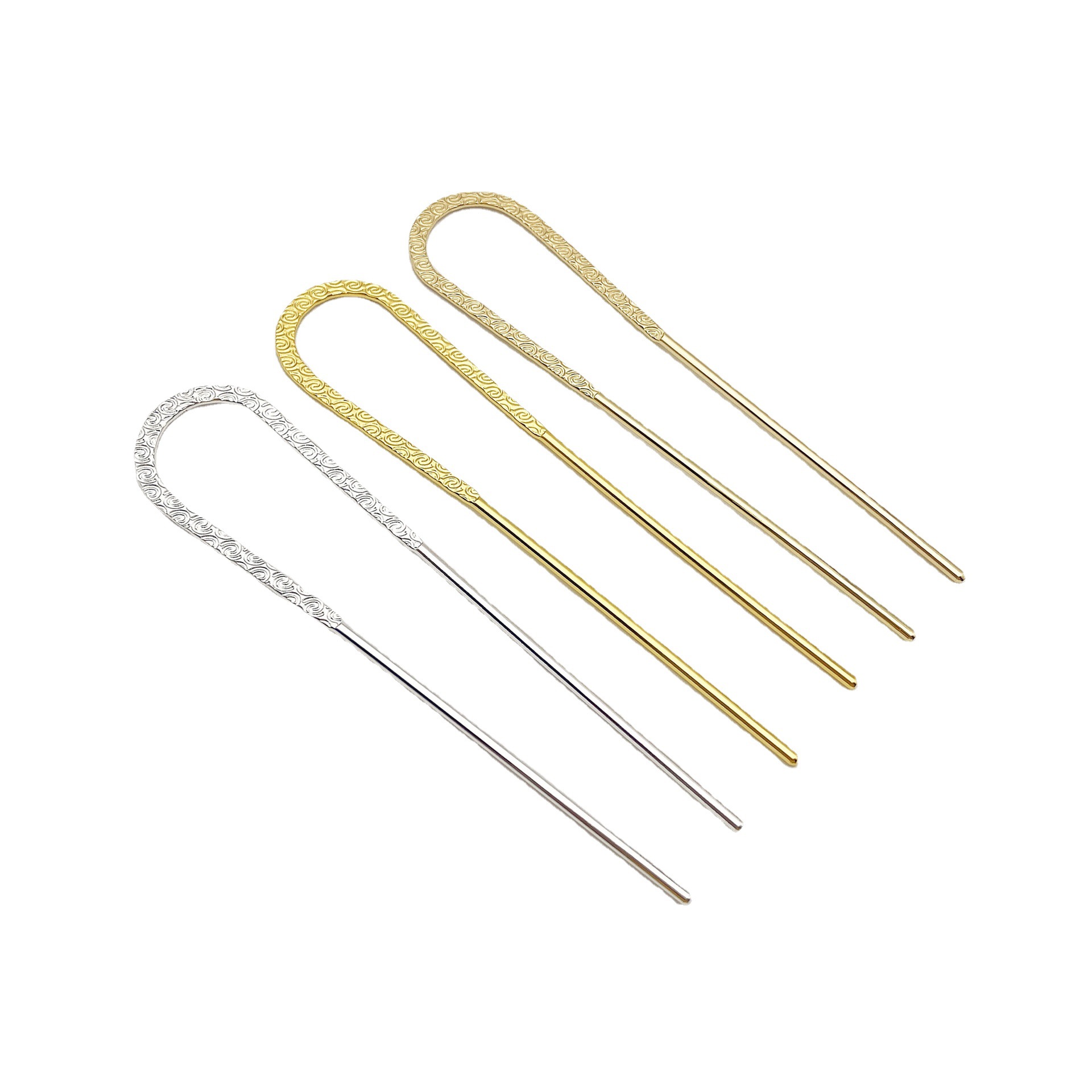 Xiangyun Iron U-hairpin DIY antique Hanfu double straight step swing tassel hairpin electrophoresis plating hairpin Niang wrapped flower headdress accessories