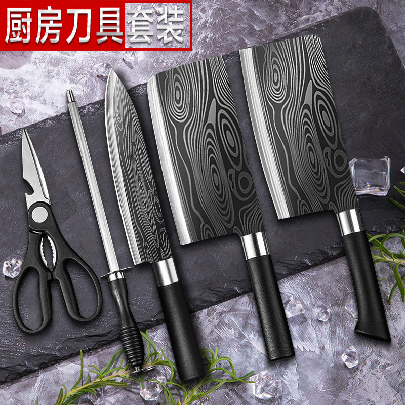 Набор кухонных ножей с дамасской узорной сталью из пяти предметов