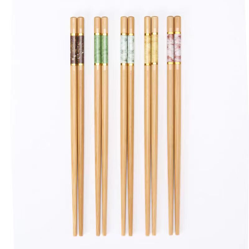 Nanzhu chopsticks 7.0*24cm marble printed bamboo chopsticks five color thermal transfer carbonized bamboo chopsticks