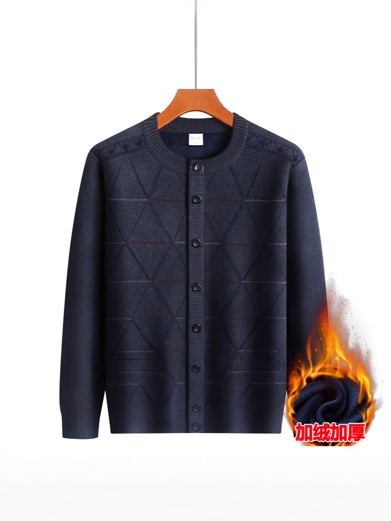 Свитер с флисовой подкладкой для папы осенью и зимой повседневное трикотажное изделие для мужчин теплый кардиган для дедушки