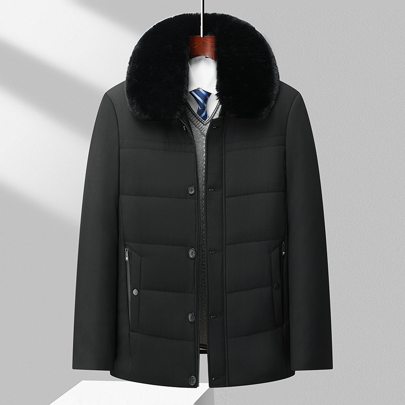 fleece-lined thickened winter cotton-padded coat for middle-aged father 40-year-old men's stand collar coat 50 men's cotton-padded jacket coat