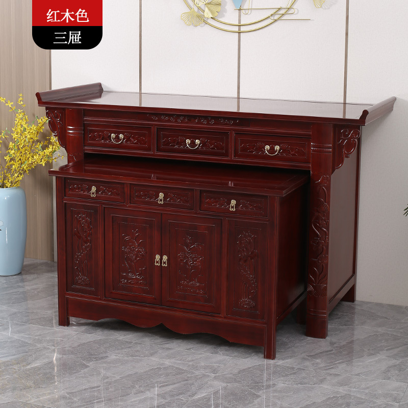 Chinese-Style Altar Table for Home Use, Solid Wood Three-Tier Offering Table, Buddha Table, Guan Yu Shrine, Buddha Table for Export Factory