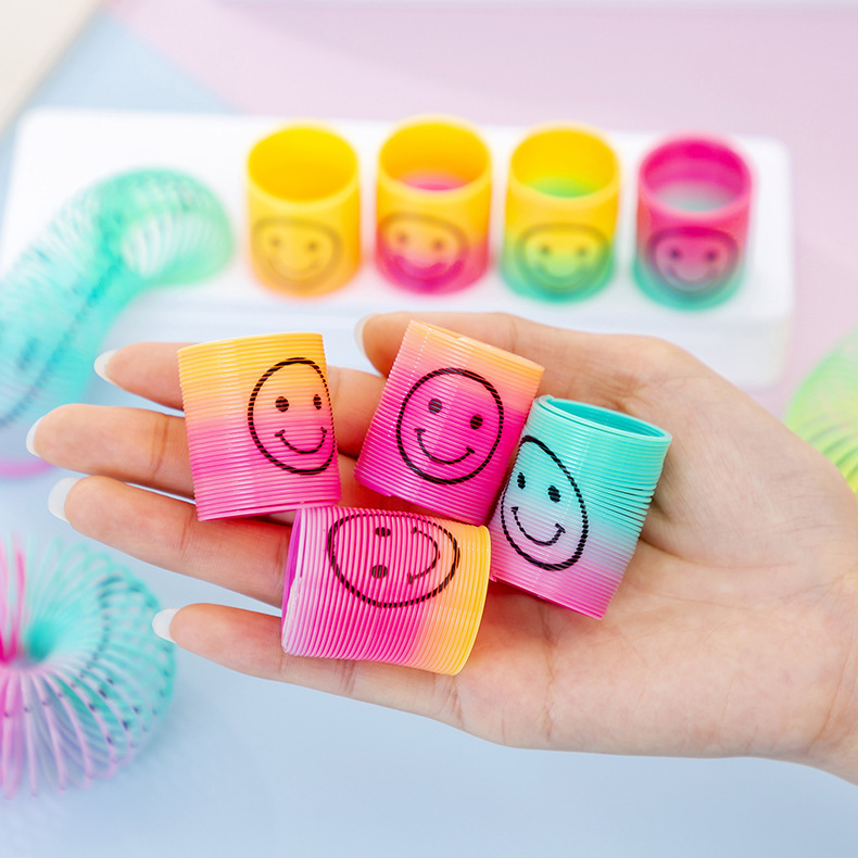 Children's Colorful Spring Ring Mini Smiling Face Rainbow Circle Colorful Circle Elastic Circle Street Stall Prize Kindergarten Gift Play