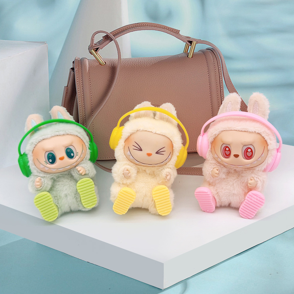 17cm Plush Headphone Decoration Toy Trendy Cool Headphone Shoe Set Doll with Dressing Accessories