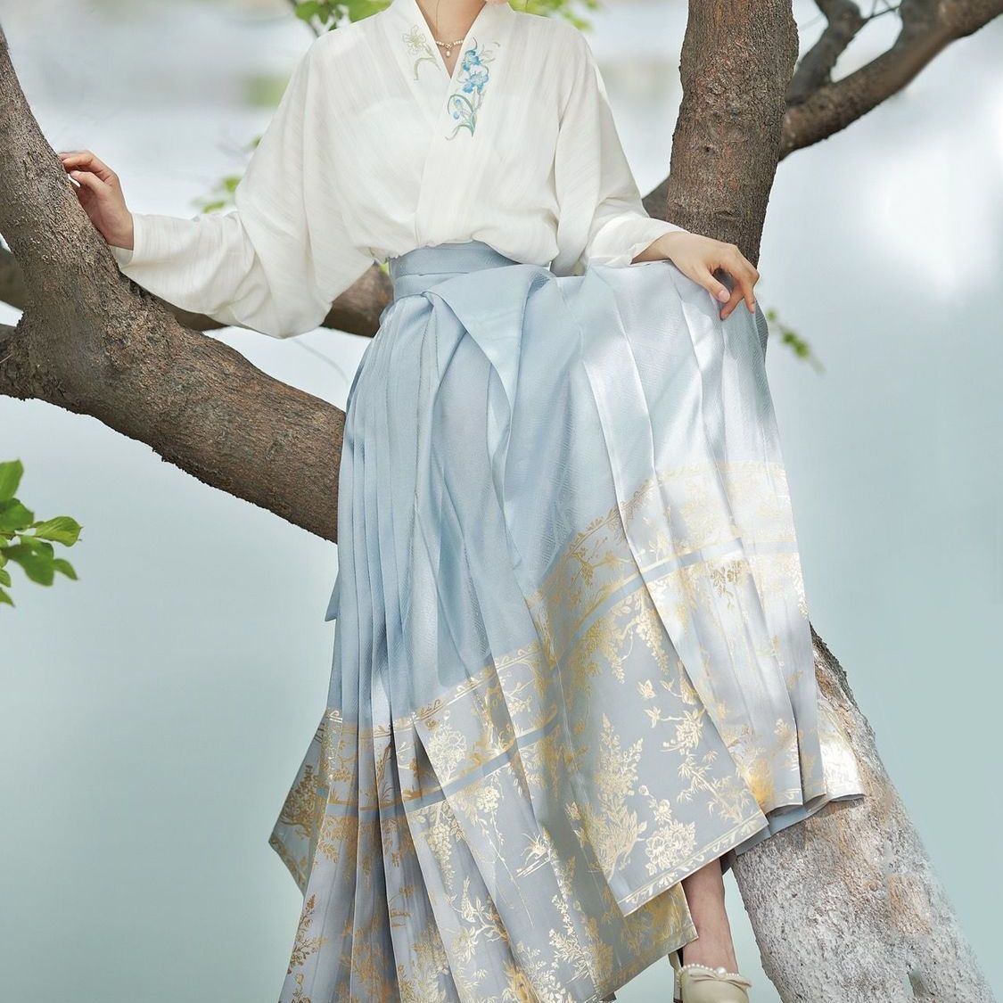 Summer Hanfu Women's New Simple Printed Horse-faced Skirt Full Set [Man Tingfang] Thin Commuter Dress