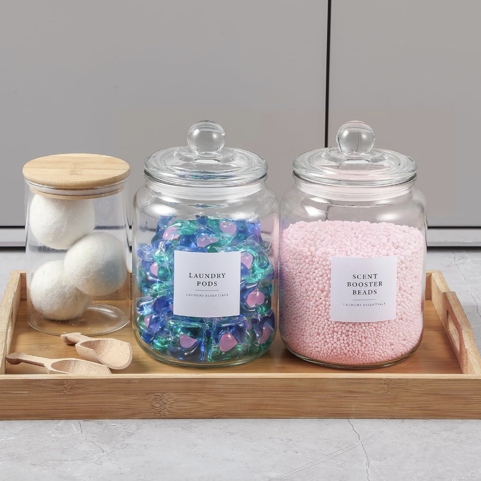 Amazon 2L Clear Glass Laundry Jar Set Cookie Jar Clear Glass Laundry Liquid Jar with Lid with Spoon