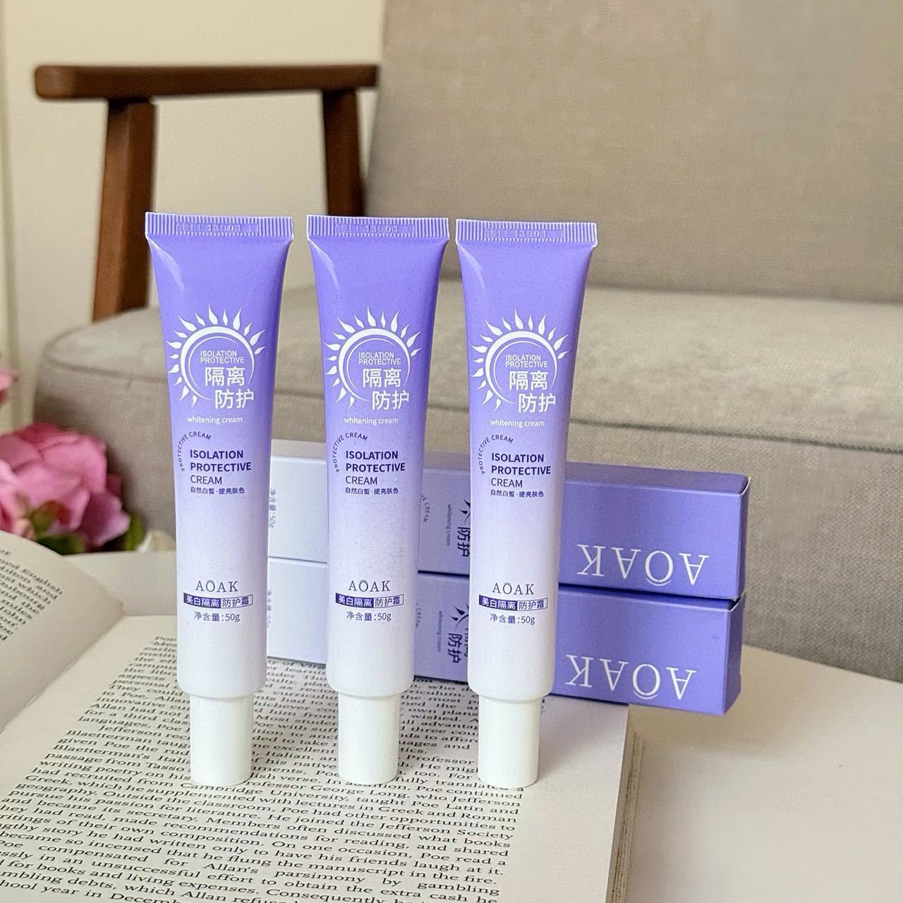 Aoak Whitening Isolation Protective Cream Concealer Cream Hydrating Moisturizing Refreshing Student Portable Isolation Lazy Makeup Cream for Women