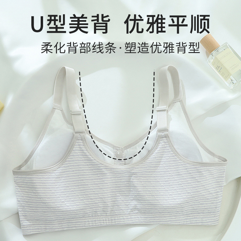 Zhangyan Mom Front Button Women's Underwear Plaid Bra No Wires Thin Vest Style Middle-Aged and Elderly Women's Bra