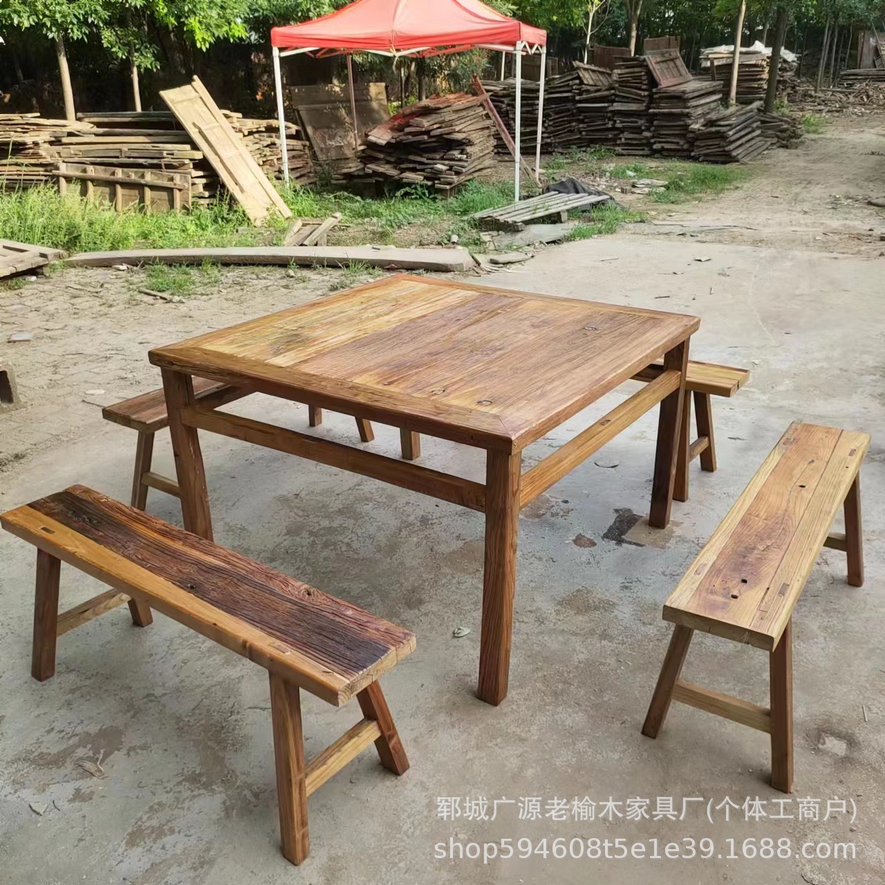 Northern Old Elm Eight Immortals Table Chinese Square Dining Table Commercial Solid Wood Restaurant Table and Chair Combination B&b Solid Wood Table