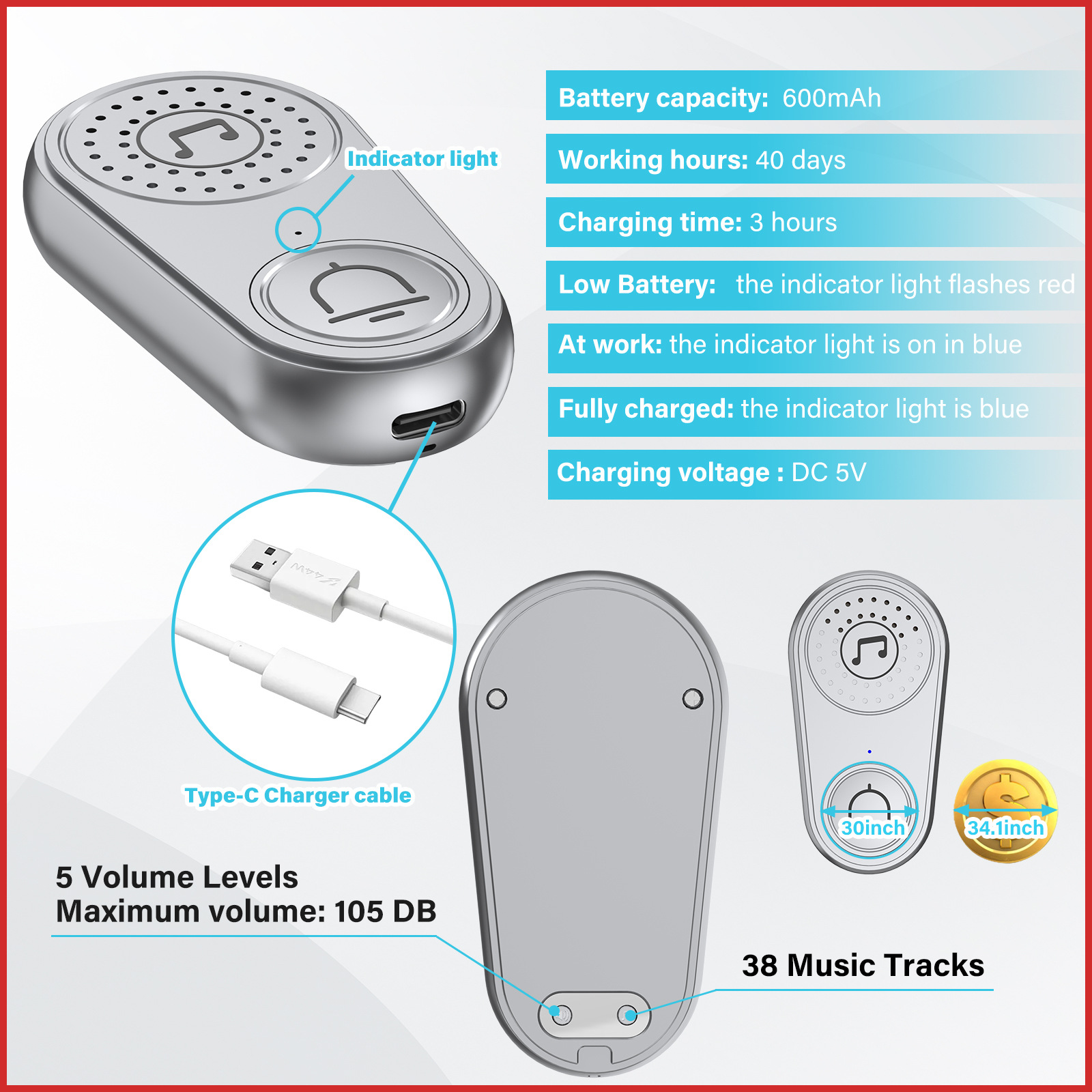 Cross-Border Wireless Two-Way Pager Emergency Home Use for Elderly and Children, Bedside Doorbell, Wireless Doorbell for Opening Doors