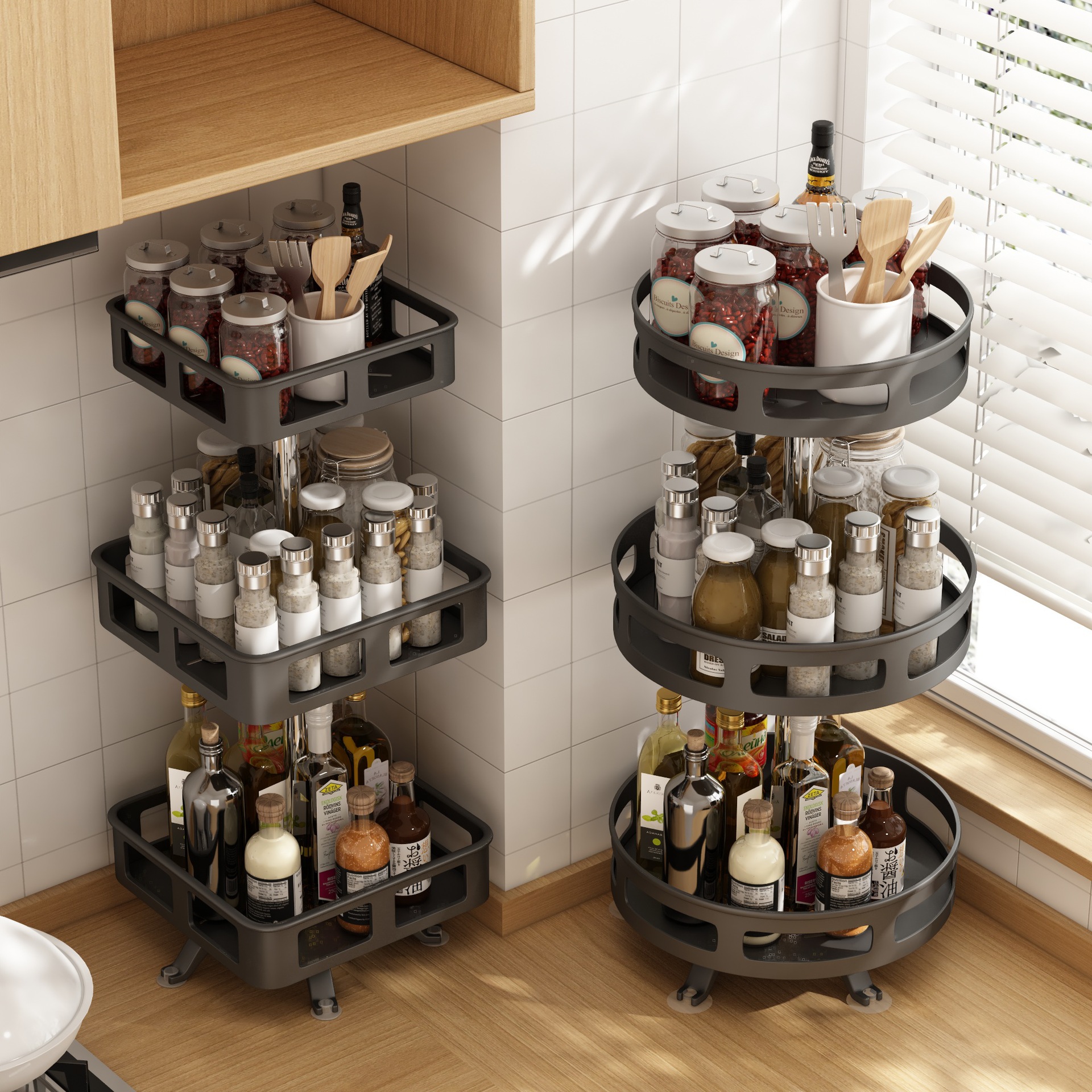 Rotatable 360-Degree Kitchen Rack Spice Storage Rack Storage Box Oil Salt Sauce Vinegar Condiment Jar Rack