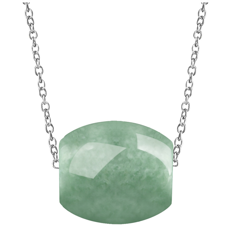 Natural A Jade Passepartout Pendant Ice Jade Stone Bean Green Barrel Bead Women's Jade Pendant with 925 Silver Chain Wholesale