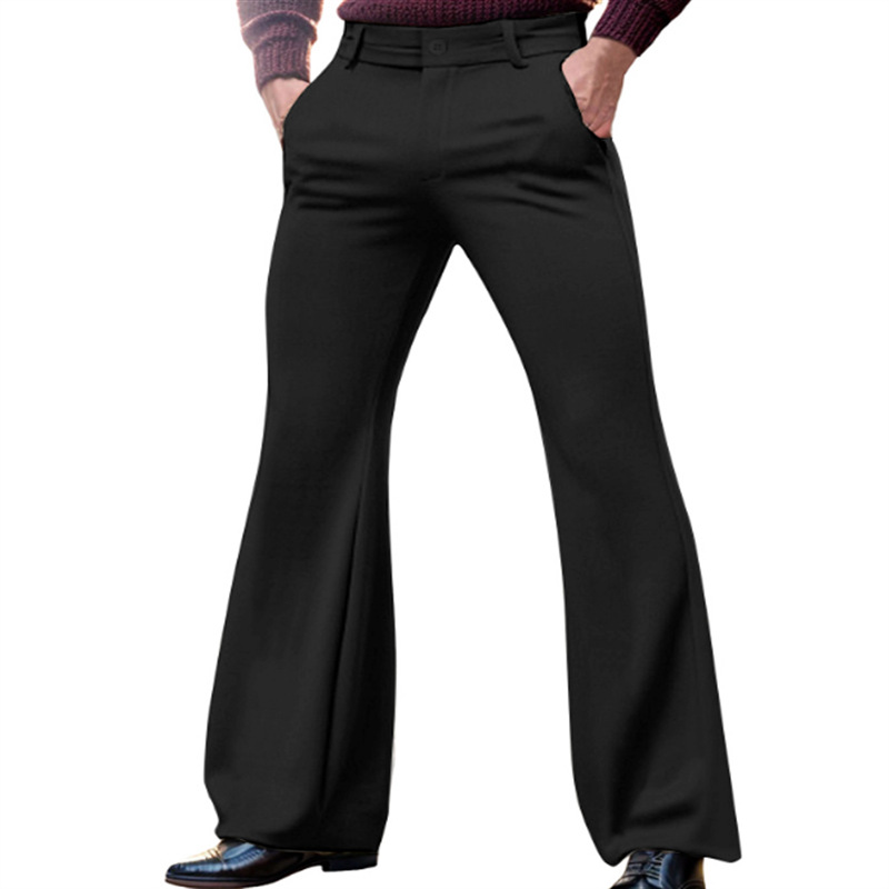 Men's dress solid color stretch slim slant pocket business outdoor fashion flared pants