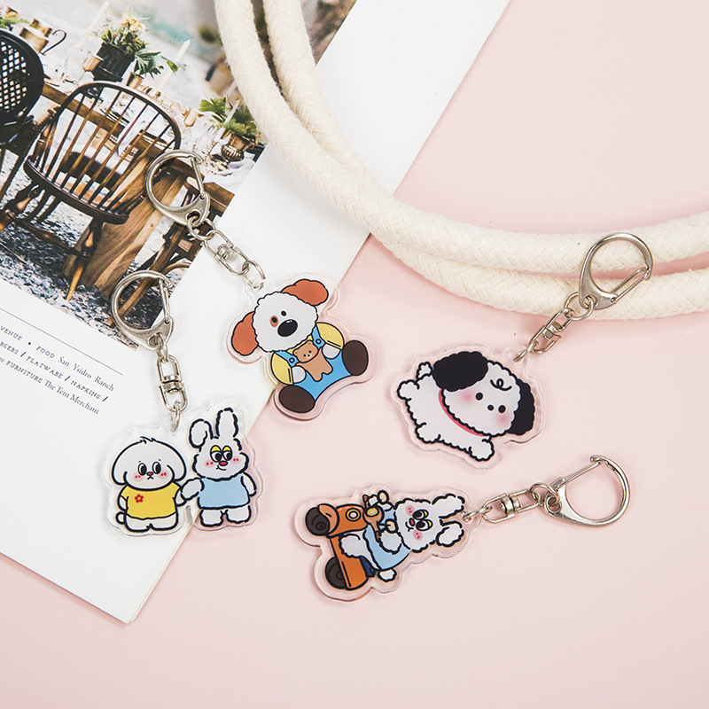 Korean Ins Soft Cute Rabbit Cartoon Puppy Acrylic Keychain Wholesale Pendant School Bag Accessories Gifts