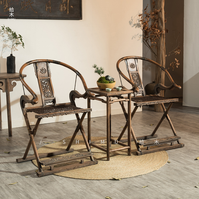 Three-piece Set of Folding Chinese Antique Old Furniture Old Mentality Chair Old Objects of Ming and Qing Dynasties Rosewood