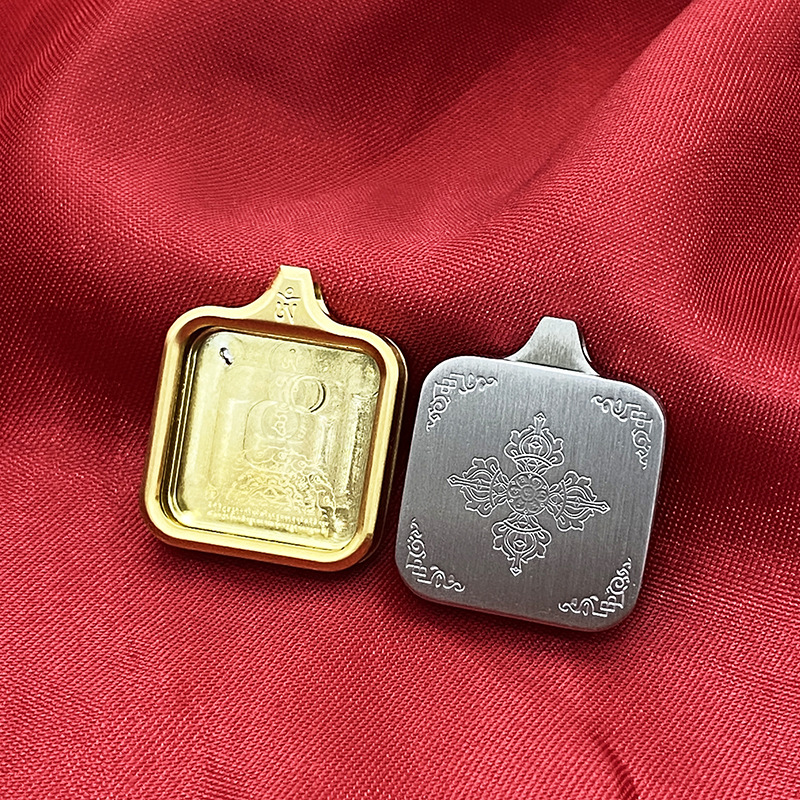 Xizang titanium steel thangka box shell gabu box single-sided stainless steel pendant gold square color retention factory direct supply