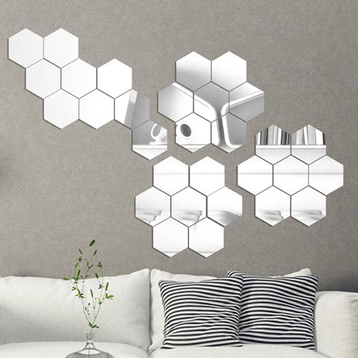 Customized Hexagonal 12-Piece Acrylic Mirror Wall Stickers for Home Living Room Decoration Multi-Specification Adhesive Self-Adhesive Wall Stickers