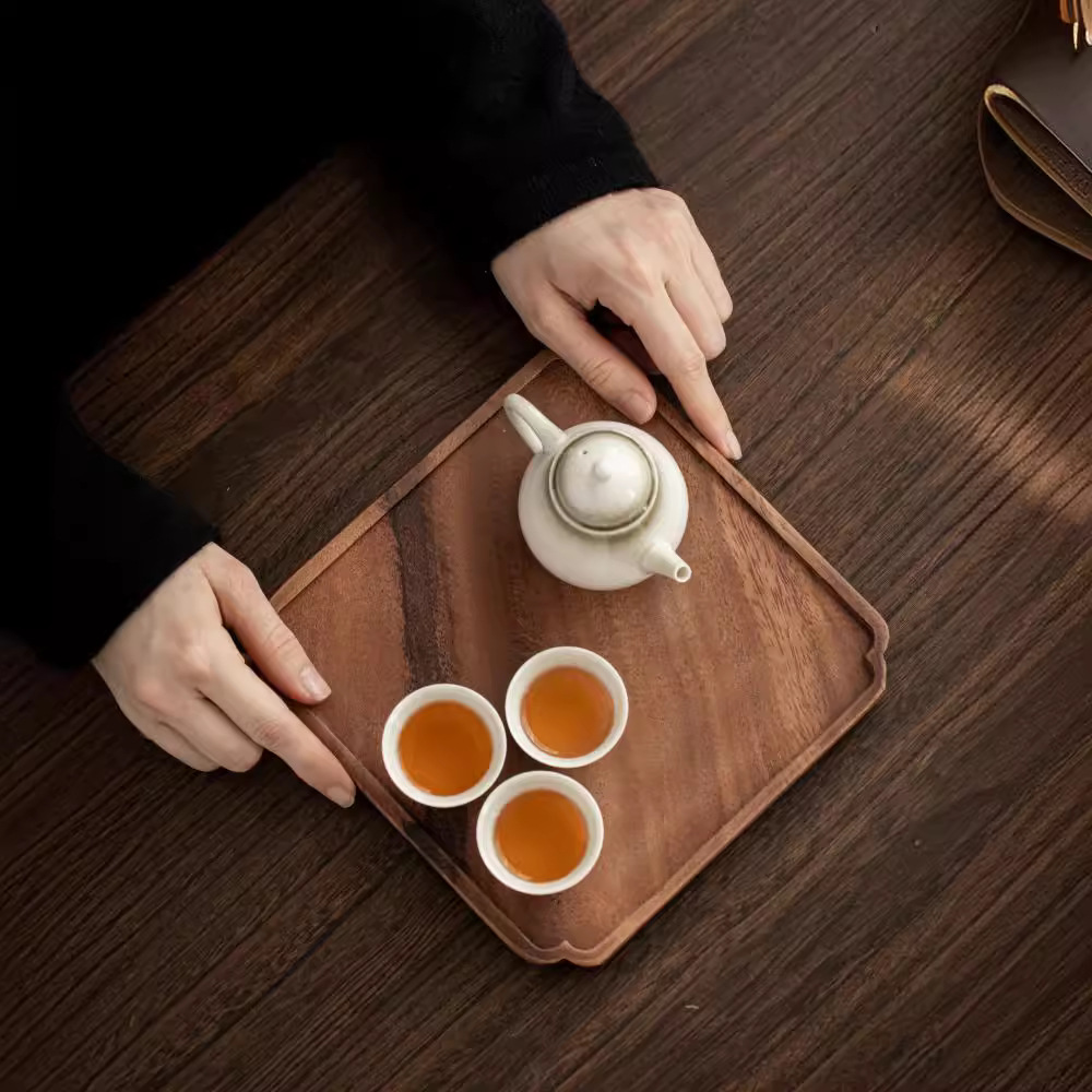 Walnut Tray Solid Wood Pot Bearing Simple Hotel Tea Tray Single Layer Pot Holder Rectangular Household Dry Soaking Table