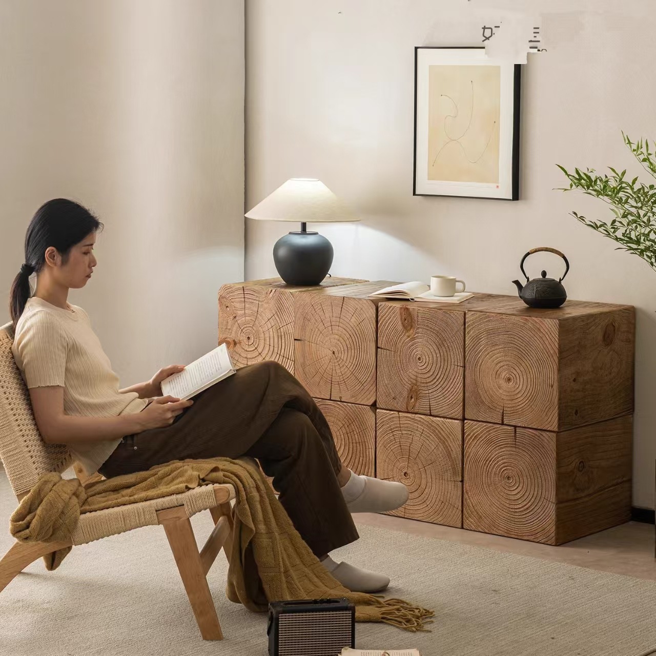 Solid Wood Square Wooden Pier Table Storage Rack Display Table Flower Rack Sofa Side Several Flowers Several Silent Style Floor Bonsai Rack