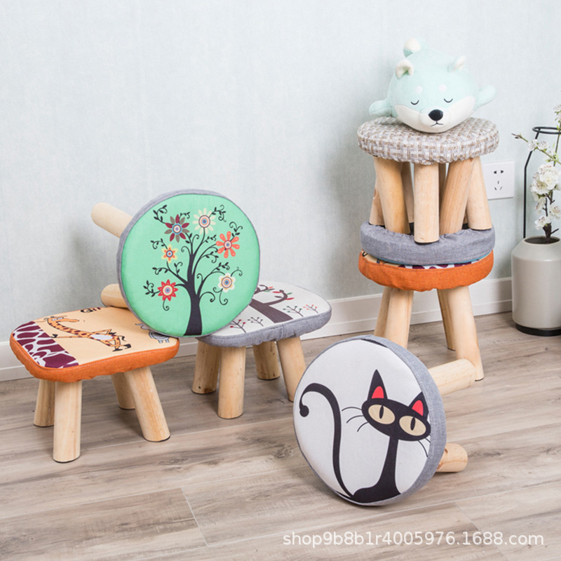 Mushroom Stool Stool Shoe Changing Stool Creative Cartoon Solid Wood Fabric Square Round Low Kidsren's Gift Advertising Wood Linyi Furniture