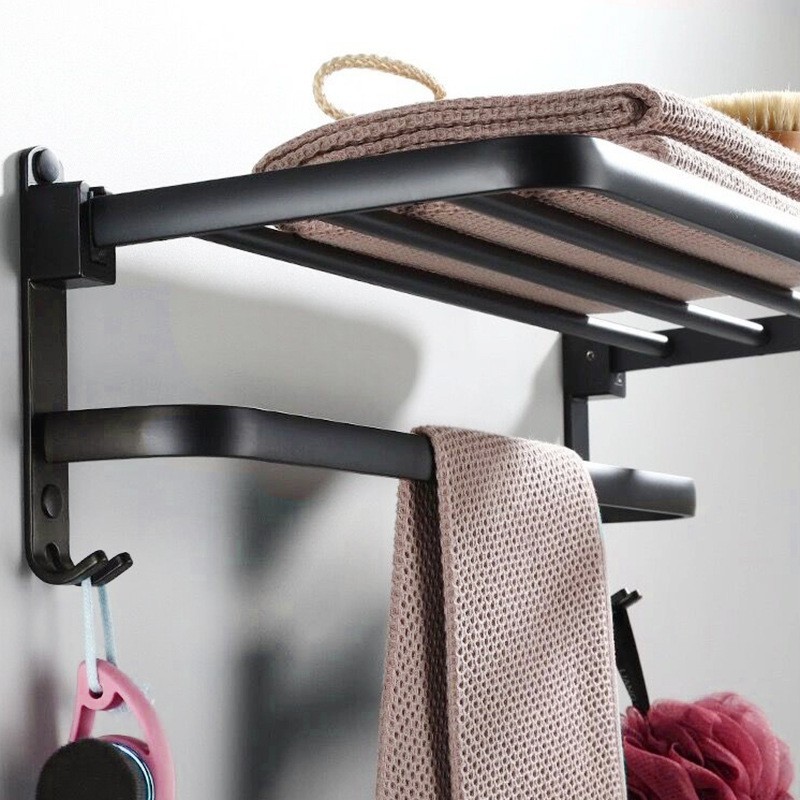 Bathroom Rack Non-perforated Space Aluminum Towel Rack Toilet Bathroom Storage Towel Rack Bathroom Hardware Pendant