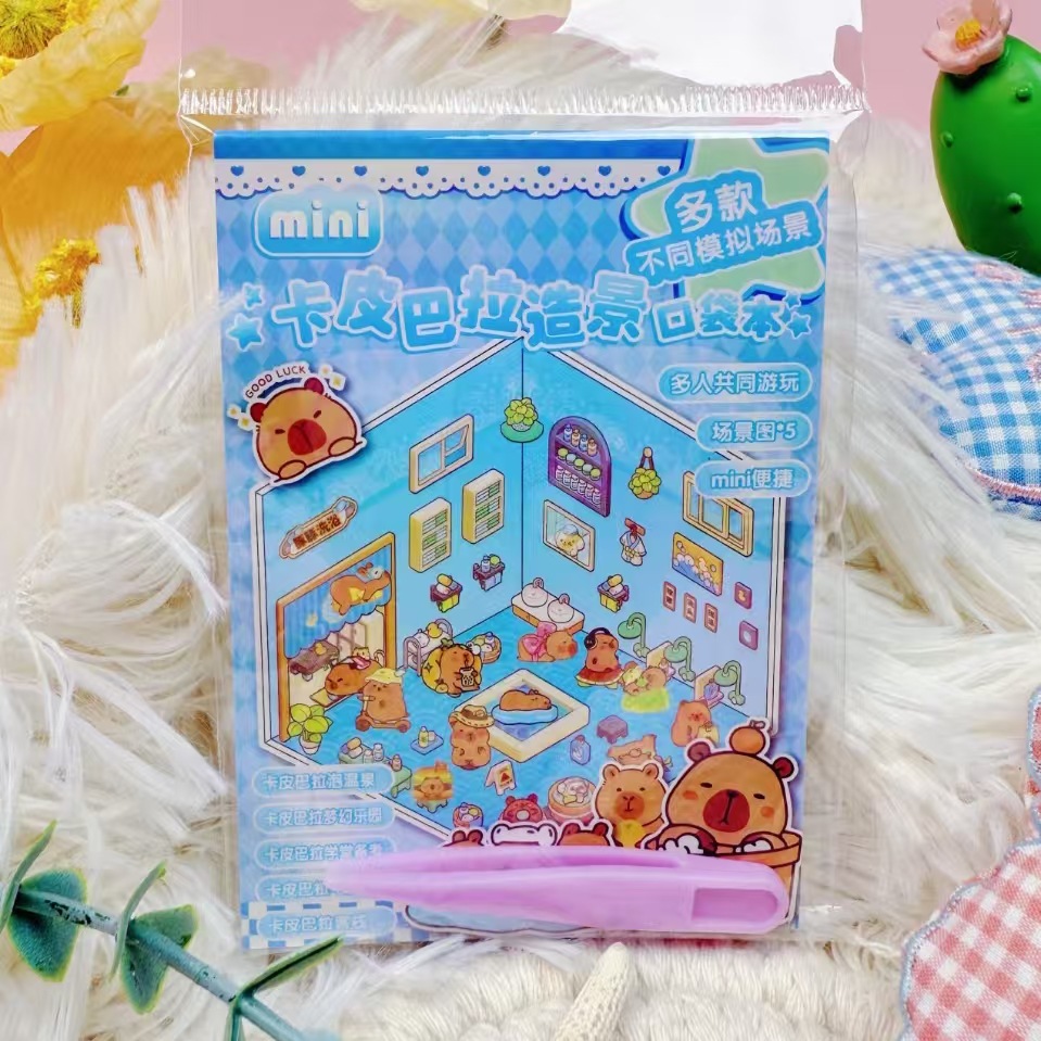 Boxed Sanrio Kurome Mini Miniature Scene Collection Stickers Kapibara Family Game Landscaping Stickers