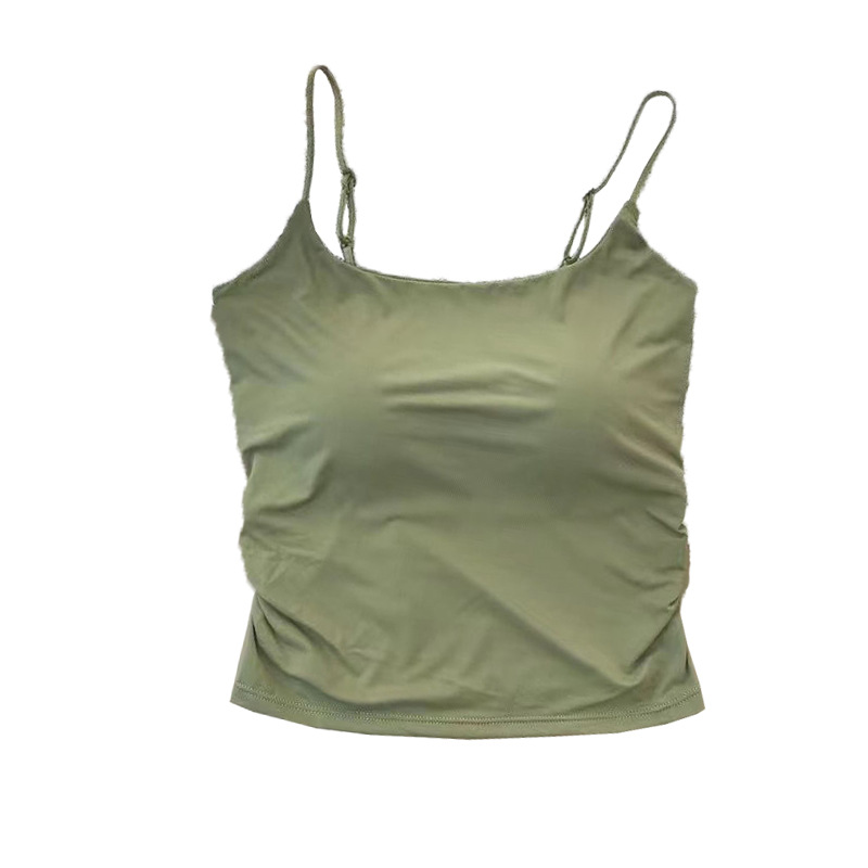 Ice Silk Camisole Women's Solid Color Simple Wind Belt Chest Pad Pure Desire Style Summer Top Slim-fit Inner Wearing Vest