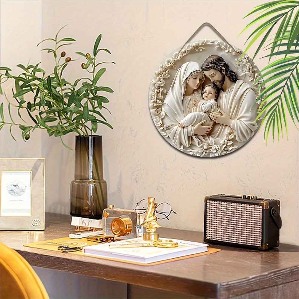 Cross-border Jesus Faith Warm Family Round Listing Festival Dress-up Window Glass Pendant