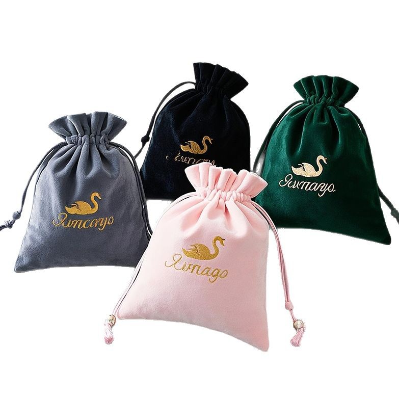 Custom Jewelry Flannel Packaging Bag Velvet Drawstring Small Cloth Bag Jewelry Gift Storage Bundle Pocket Flocking Cloth Bag