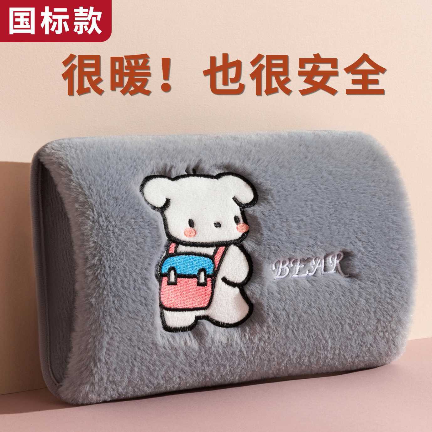 National Standard Electric Warmer Rechargeable Hot Water Bag Warm Water Bag Hand Warmer Plush Female Stomach Application Student Safety Power Off