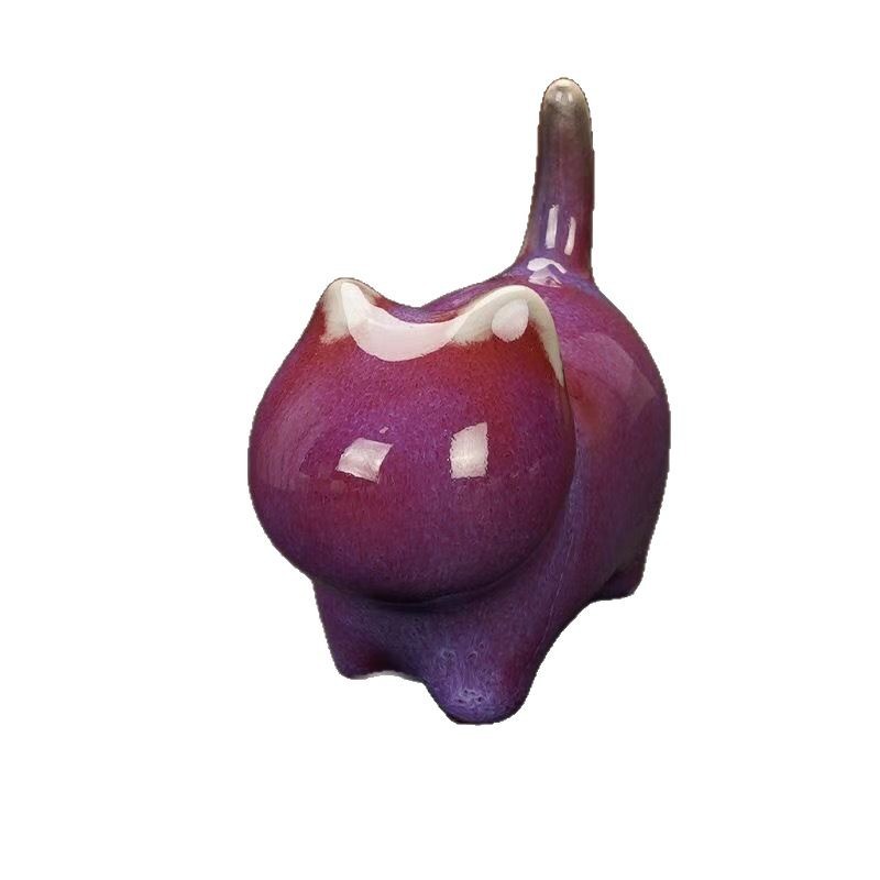 New Style Tea Pet Jun Porcelain Kitten Ornaments Chinese Personality Men and Women Cute Cat Ornaments Ceramic Gift Ornaments