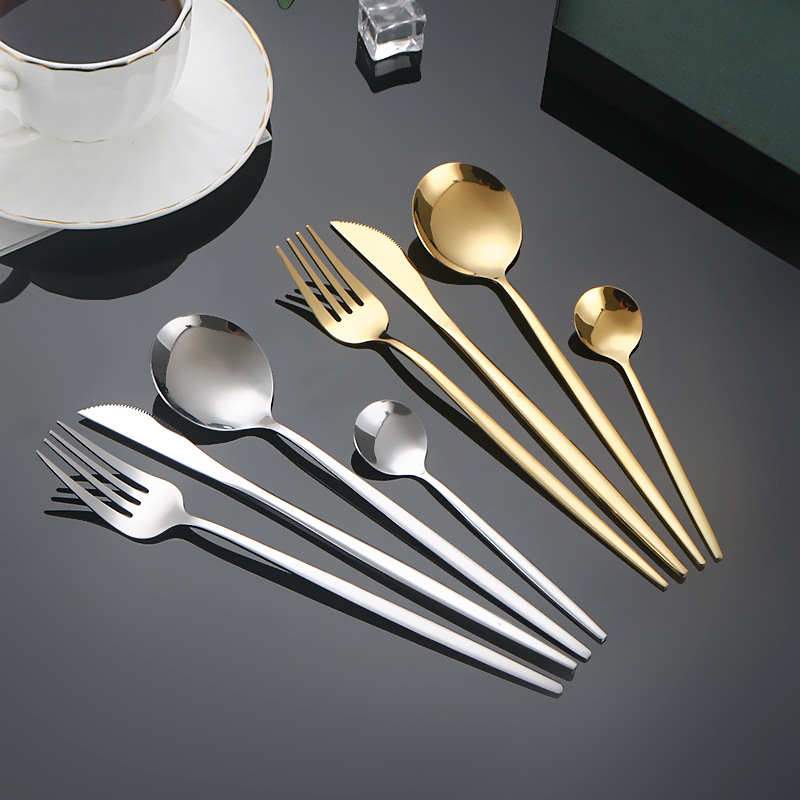 Portuguese Mirror Golden Western food knife, fork and spoon tableware steak knife, fork dessert tea spoon cross-border hot four-piece set