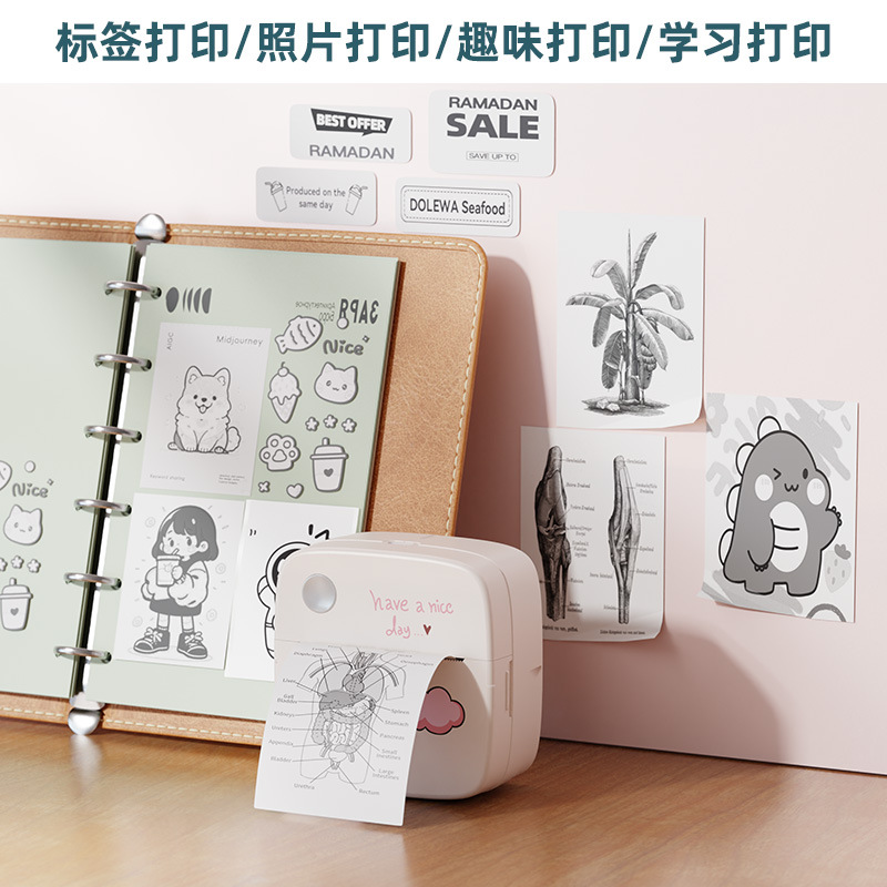 Label printer photo printing cross-border direct supply portable thermal machine mini wrong question printer pocket household type