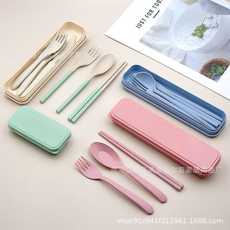 Wheat Straw Tableware Convenient suit Knife, Fork and Spoon Three-piece Set Plastic Fork Spoon Chopsticks Simple Commercial Gift