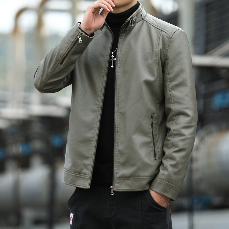 Men's Leather Jacket Trend 2023 Autumn/Winter New Korean Style Slim Stand Collar Casual Coat Youth Pu Leather Jacket for Men