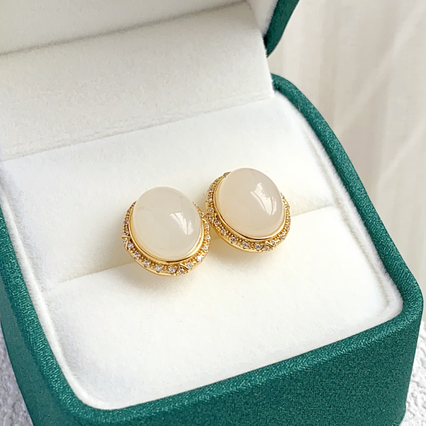 Natural Hetian Jade White Jade Earrings S925 Sterling Silver Inlaid with High-End Hetian Jade Mutton Fat Spot Wholesale Holiday Gifts