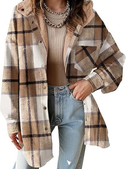 Куртка с длинным рукавом для женщин 2024 года, фланелевая, в клетку, цветная, с капюшоном, осенняя, с пуговицами