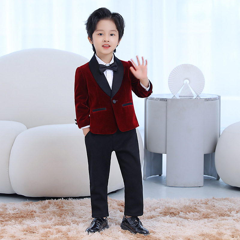 Children's Suit Korean Children's Wear Spring Coat Boy's Baby Flower Girl One-year-old Dress Handsome Piano Host Dress
