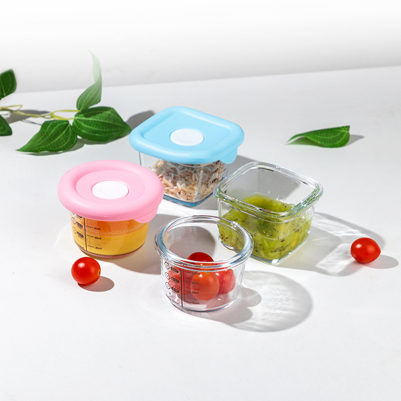 High Borosilicate Glass Children's Baby Food Supplementary Preservation Box Bowl Storage Frozen Steamed Eggs Silicone Cover Sealed High Temperature Microwave