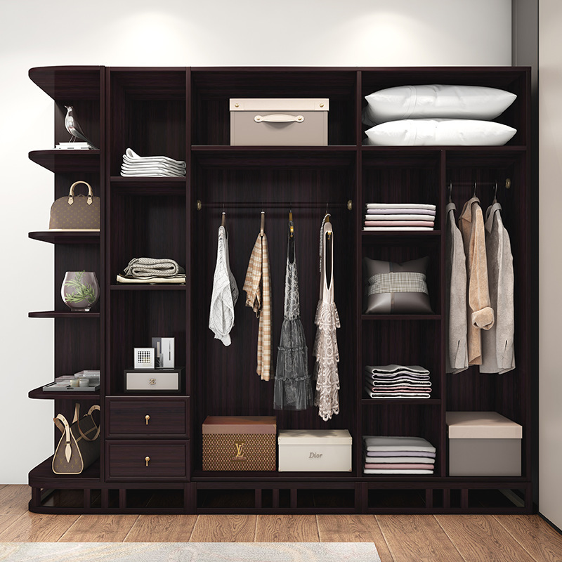 New Chinese-Style Wardrobe, Modern, Simple and Economical, Home Bedroom Wardrobe, Four or Five-Door Overall Storage Cabinet