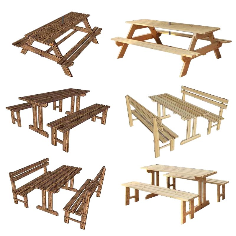Outdoor Table and Chair Combination Solid Wood Anti-Corrosion Open-Air Courtyard Scenic Park Market Square Canteen One-Piece Table Wholesale