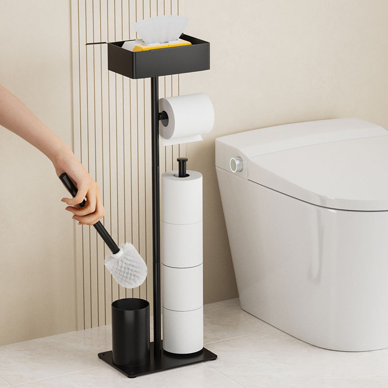 Toilet Floor-Standing Tissue Holer Vertical Movable Toilet Paper Storage Rack Nail-Free Toilet Barrel Brush Hold Roll Paper Hold Cross-Border